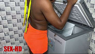 Ebony petite amateur girl fucks her man in the kitchen